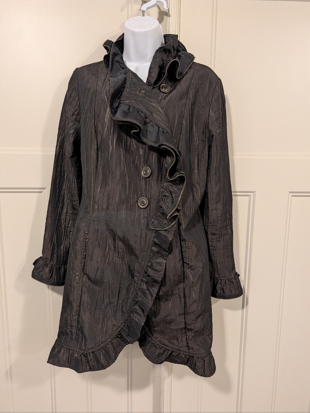 Frank Lyman Design Black Ruffle-Trim Coat
